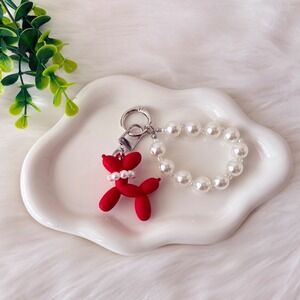 Red Balloon Dog Keychain/ Bag Charm Pearl Detail
